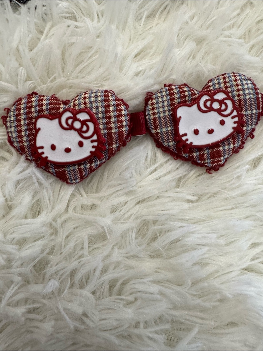Hello Kitty Red Plaid Heart Hair Bow Clip set of 2